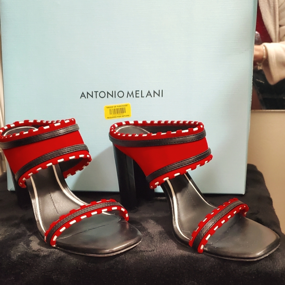 Antonio Melani Black and Red Sarville Sandals